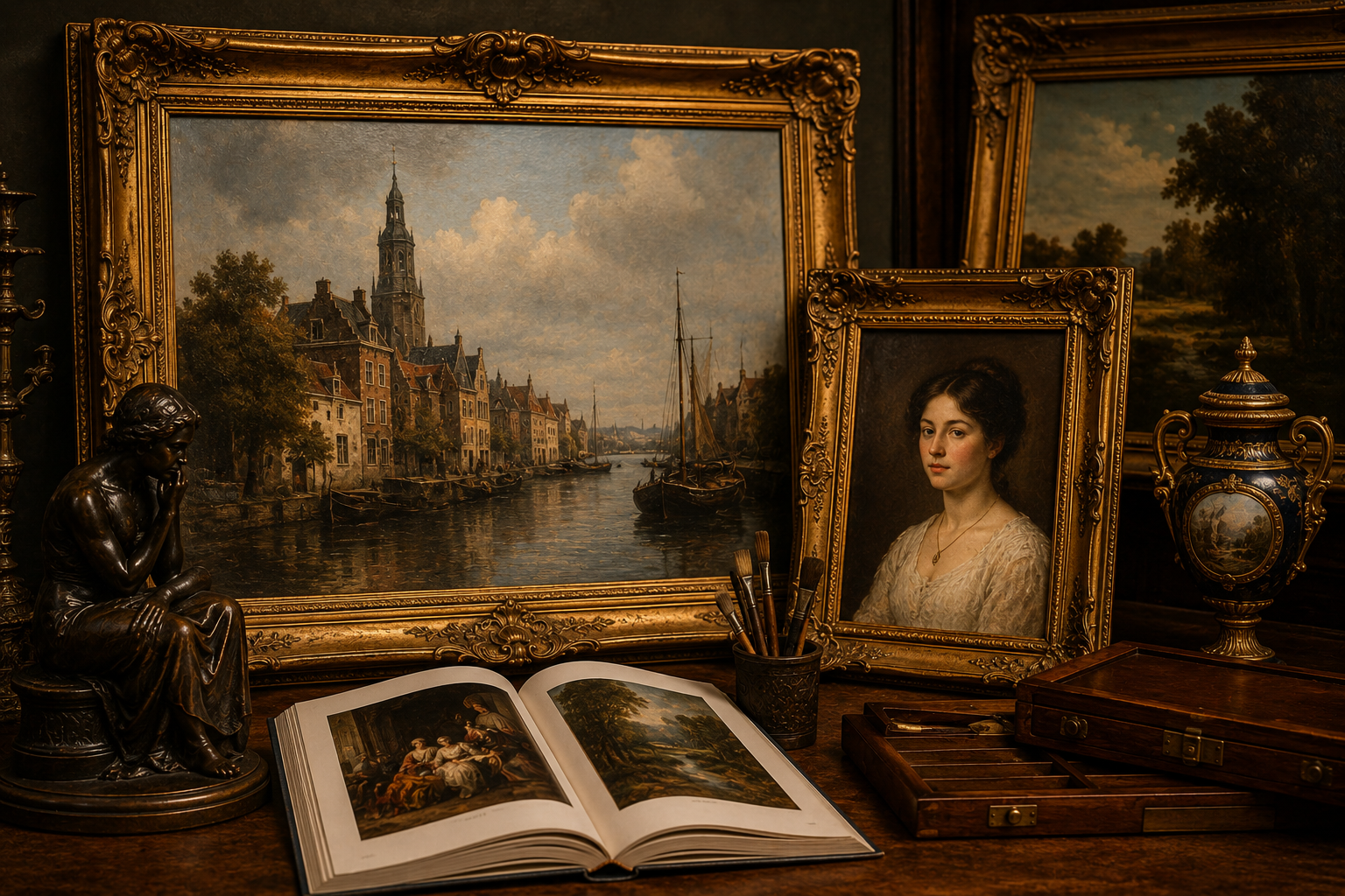 Kunst en schilderijen in klassieke lijsten